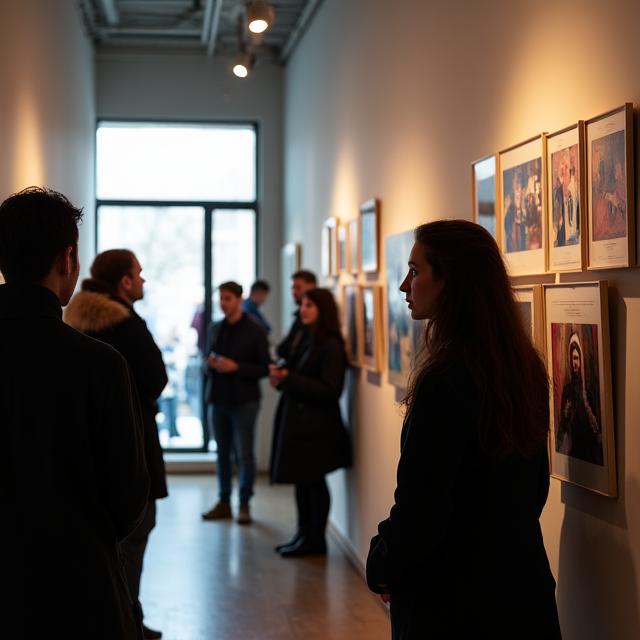 El espacio galería durante una exposición de fotografía.